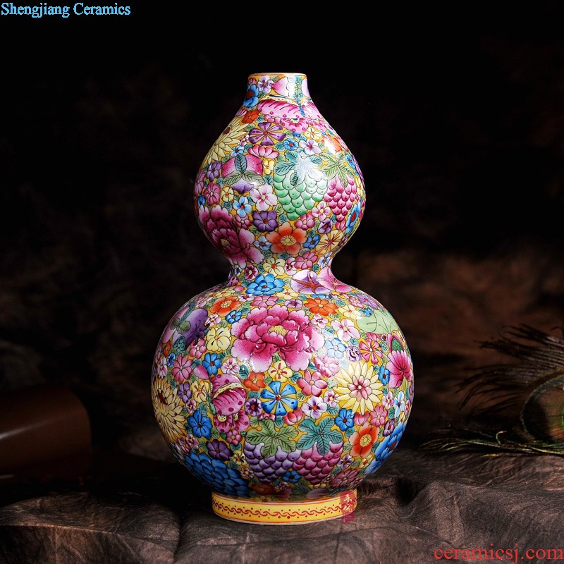 Jingdezhen ceramics hand-painted archaize colored enamel flower gourd vases, Chinese arts and crafts home furnishing articles in the living room