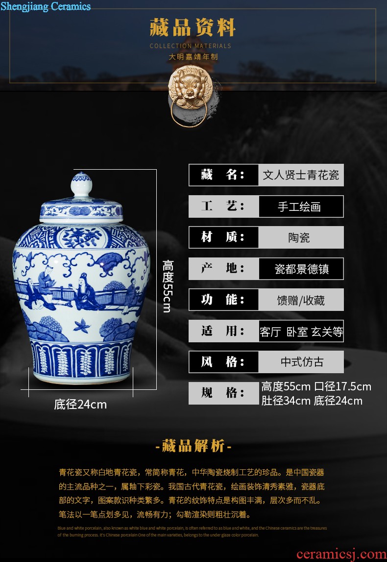 Jingdezhen ceramics hand large blue and white porcelain vase splendid furnishing articles was Chinese style living room hotel decoration