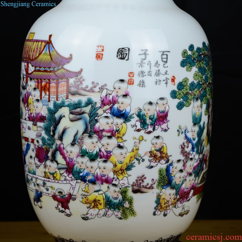 Jingdezhen ceramic pastel landscape painting big vase living room TV cabinet flower arranging hydroponic household soft adornment is placed