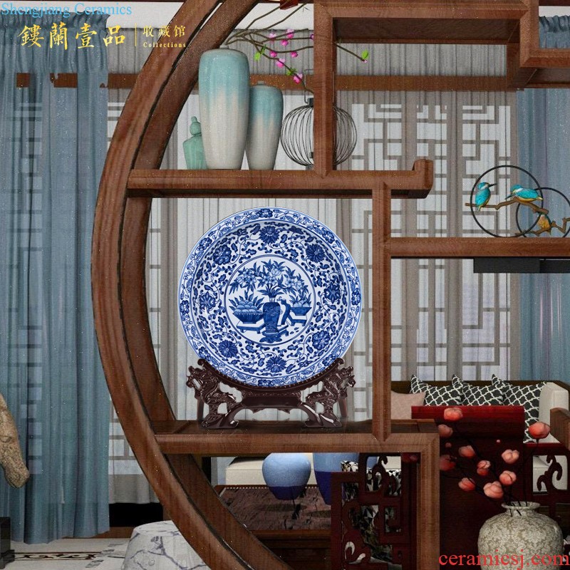 Antique porcelain of jingdezhen ceramics bound lotus flower big new Chinese style household hang dish plate hanging rich ancient frame furnishing articles