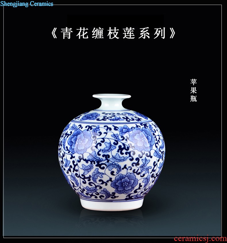 Hand painted lotus painting and calligraphy cylinder kiln jingdezhen ceramics is increasing in vases, flower arranging furnishing articles Chinese style living room floor decoration