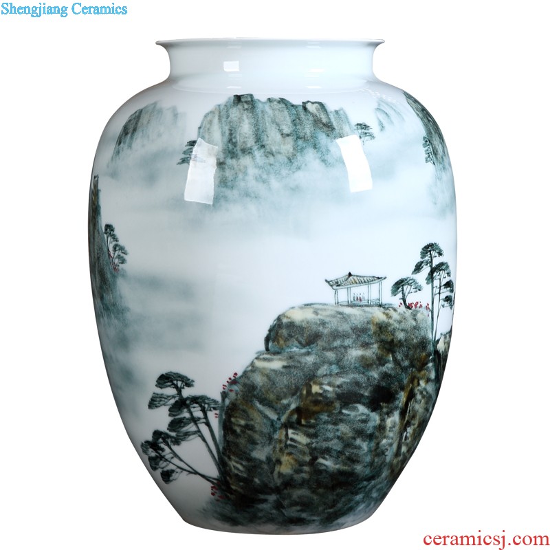 Jingdezhen ceramics vase hand-painted pastel landscape big wax gourd bottle New Chinese style living room porch crafts