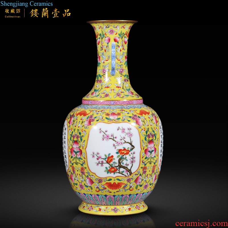 Jingdezhen imperial kiln chinaware imitation qianlong pastel green celebrates the life of the eight immortals figure cloud mouth vase sitting room adornment is placed