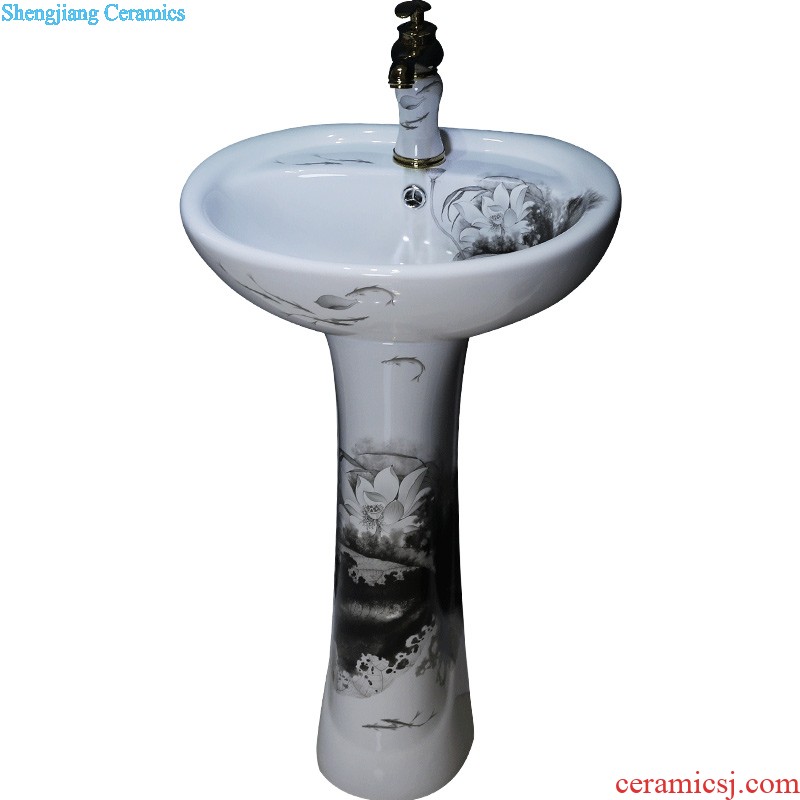 Gold cellnique Pillar basin of Chinese style restoring ancient ways is blue and white art ceramic lavatory vertical lavabo one-piece column basin