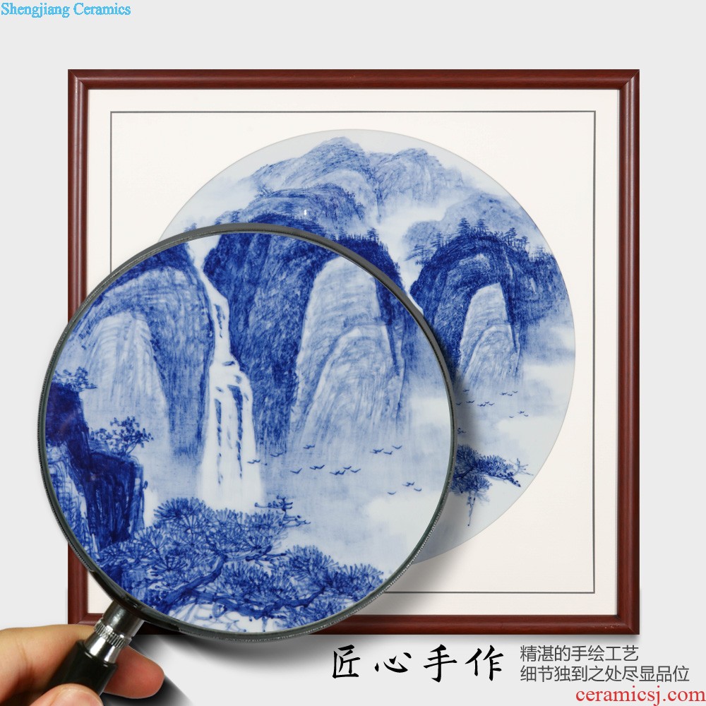 Jingdezhen ceramics porcelain plate painting shan jiang smoke adornment home sitting room background wall scenery hang a picture