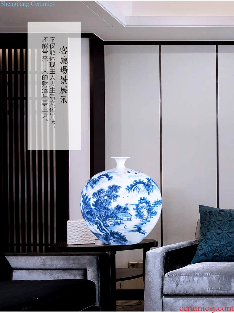 Jingdezhen ceramics green glaze furnishing articles new Chinese style household pastel landscape vases, flower arranging the sitting room porch decoration