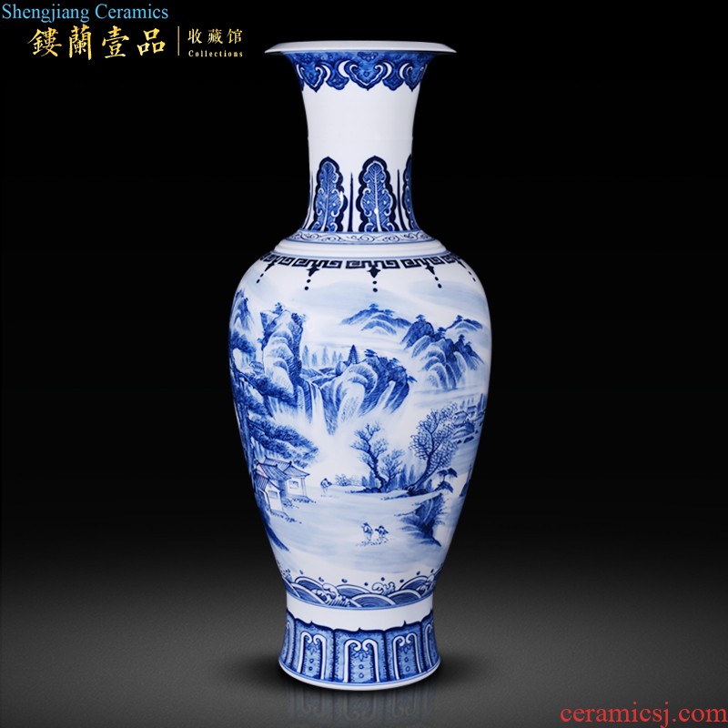 Jingdezhen ceramics high copy qianlong pastel ears okho spring vases, sitting room of new Chinese style household adornment furnishing articles