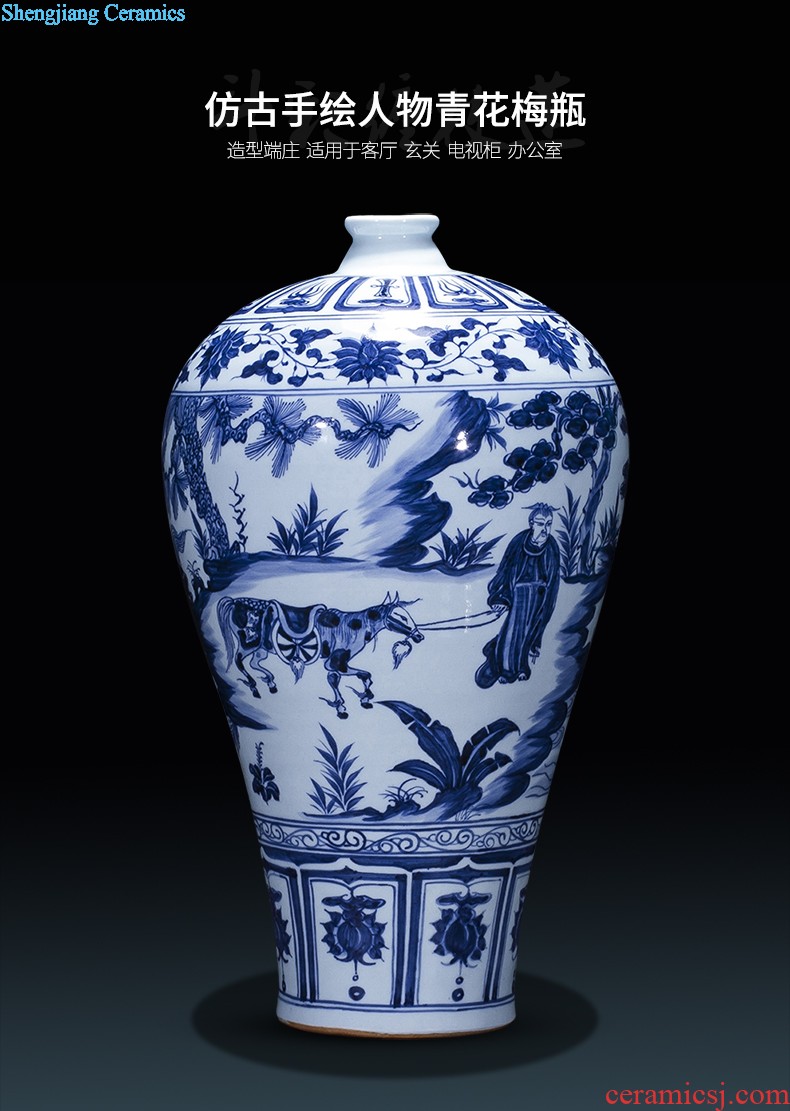 Jingdezhen blue and white porcelain vase antique hand-painted ceramics bound branch lotus new Chinese style household rich ancient frame is placed in the living room