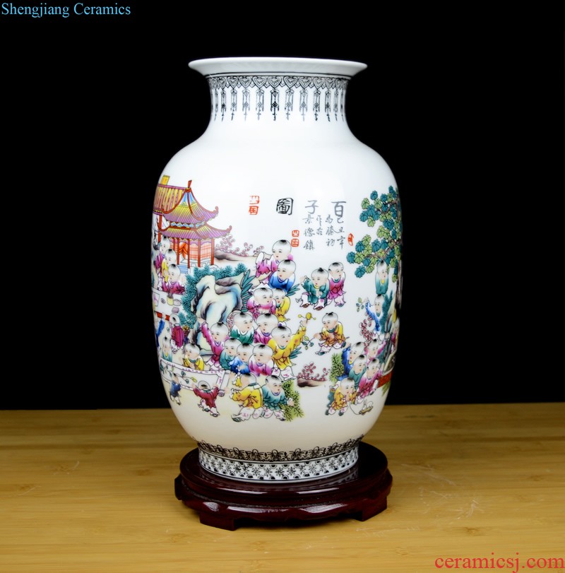 Jingdezhen ceramic pastel landscape painting big vase living room TV cabinet flower arranging hydroponic household soft adornment is placed