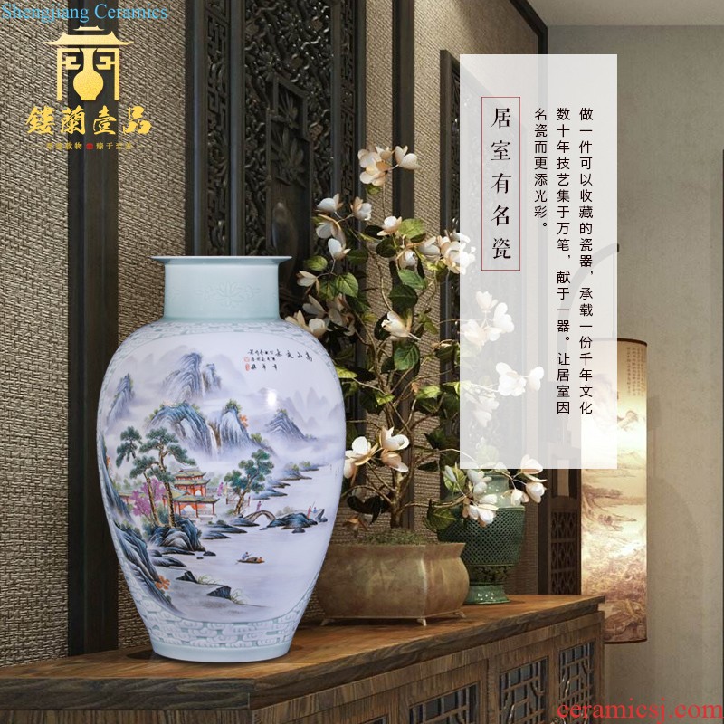 Jingdezhen ceramics antique blue and white landscape big mouth wash the vase flower arranging furnishing articles home sitting room adornment porcelain collection