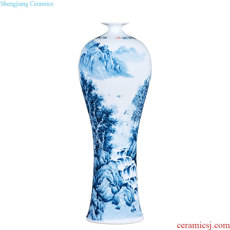 Jingdezhen ceramic vase landing large blue and white porcelain porcelain hand-painted Chinese style household adornment furnishing articles in the living room