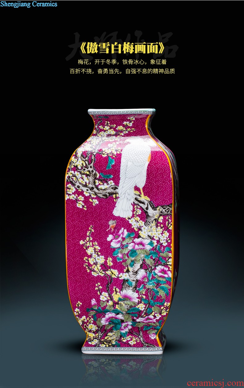 Jingdezhen ceramics powder enamel handpainted big vase landed large sitting room the hotel Chinese style adornment is placed at the door