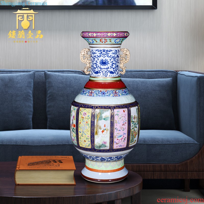 Jingdezhen ceramics imitation qing yongzheng blue tie up branch lotus the lion shell vase Chinese sitting room adornment is placed