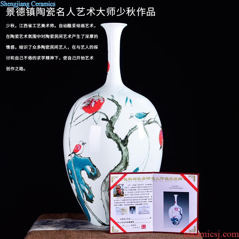 Jingdezhen ceramics hand-painted pastel prosperous thin body new Chinese style household vase sitting room adornment is placed