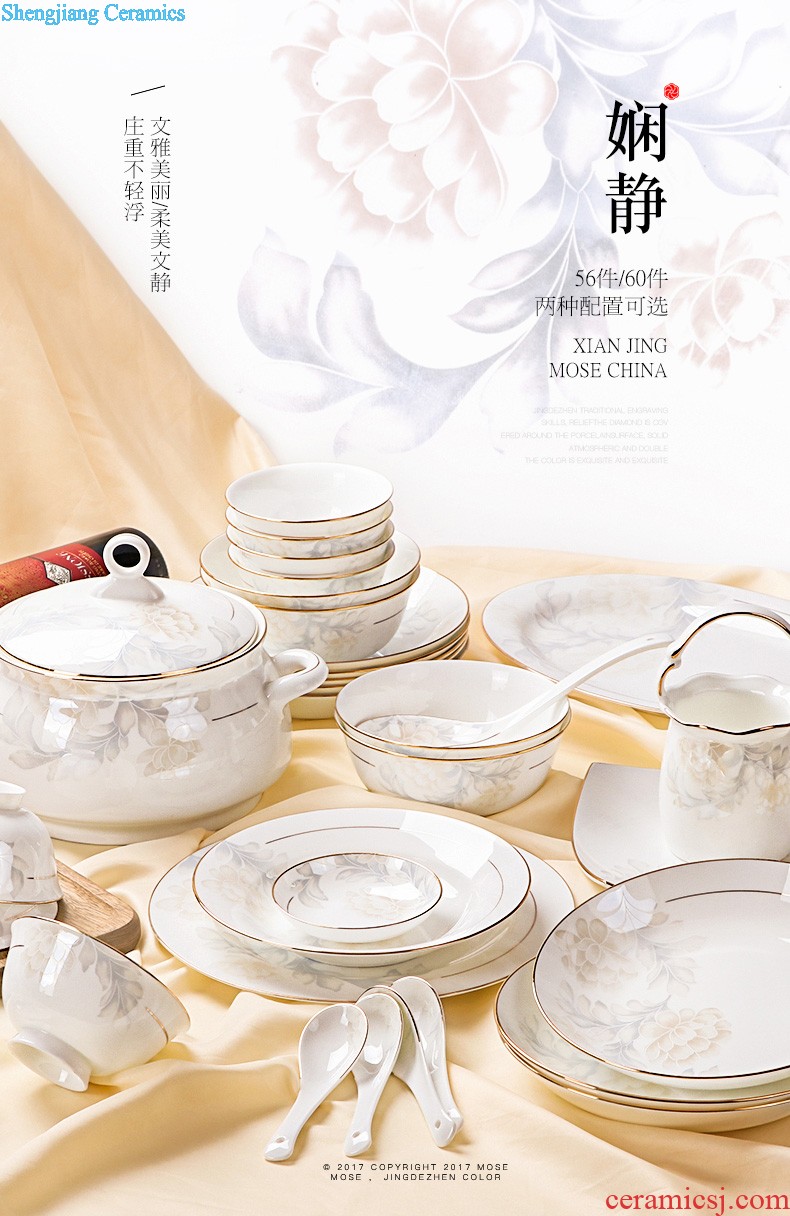 inky Blue and white porcelain tableware suit Chinese dishes Jingdezhen ceramic dishes suit Xin jade 3.0