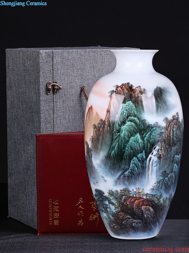 Jingdezhen ceramics hand-painted landscape decoration of Chinese style household porch restaurant background wall mural decoration hangs a picture