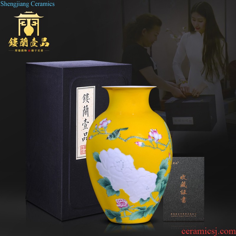 Jingdezhen ceramics hand-painted famille rose flower arranging ground vase lotus pond appeal collection of adornment of Chinese style household furnishing articles