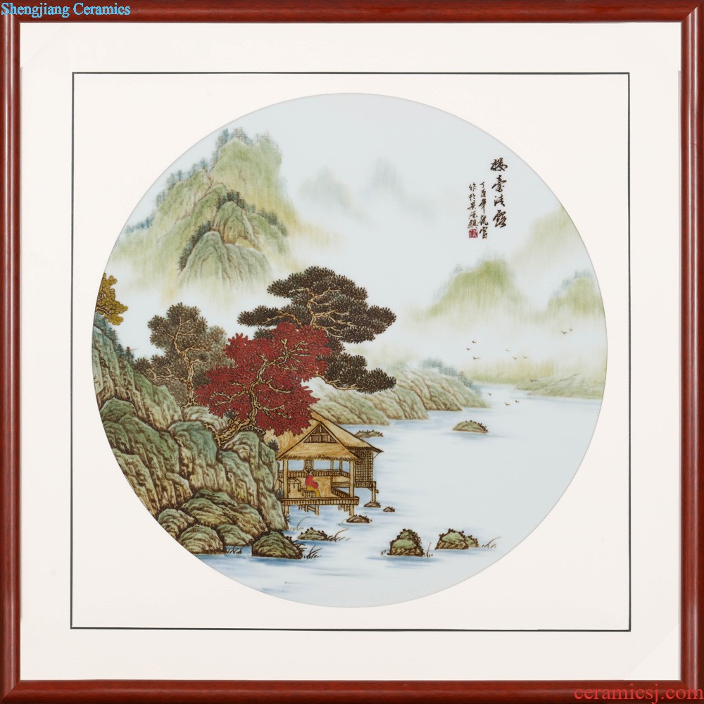 Jingdezhen ceramics porcelain plate painting landscape decoration of Chinese style household sofa setting wall mural that hang a picture