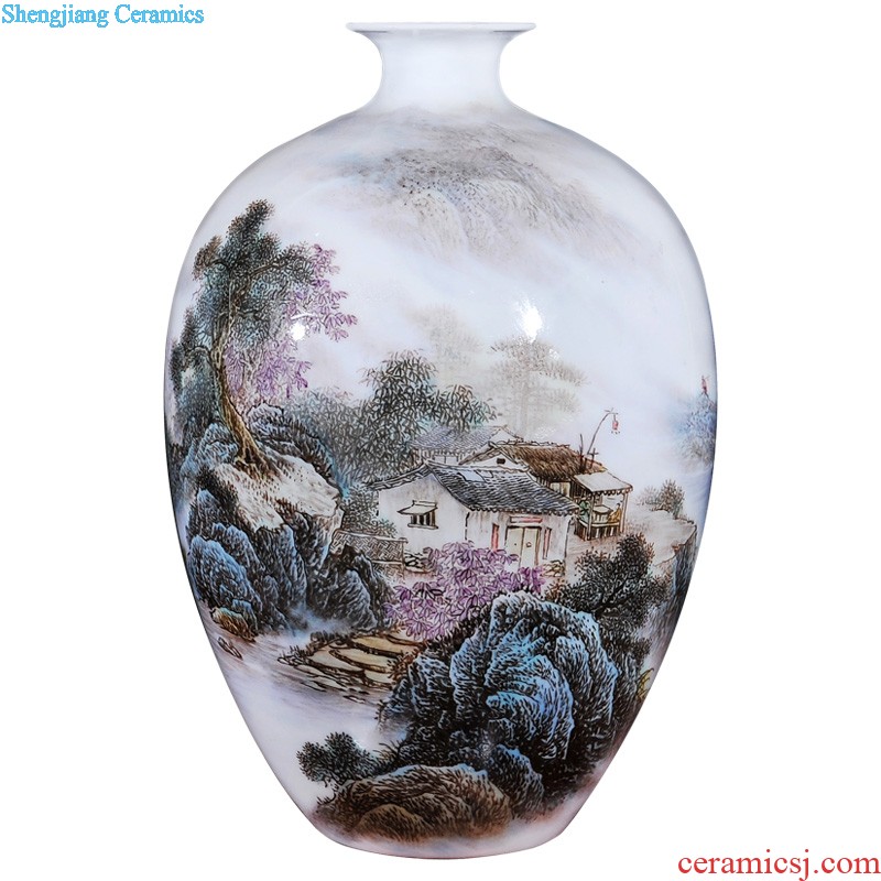 Jingdezhen ceramic vase landing large landscape wax gourd bottle of new Chinese style hotel villa sitting room adornment is placed