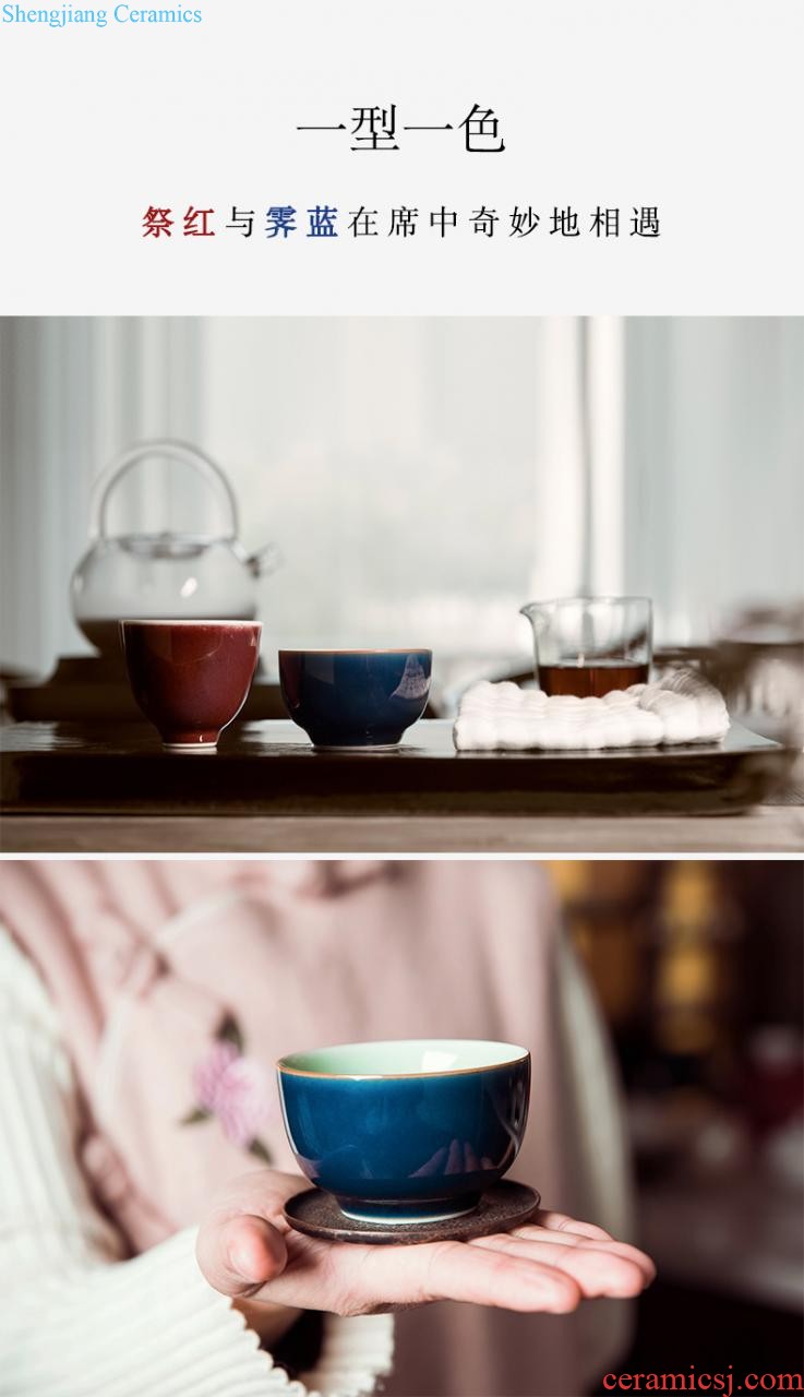 Jingdezhen kung fu tea cups kiln hand-painted teacup sample tea cup single glass ceramic tea set firewood building masters cup