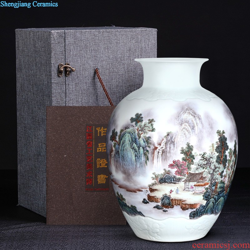 Jingdezhen ceramics vase Chinese style household crafts masters hand-painted huangshan smoke sitting room adornment is placed