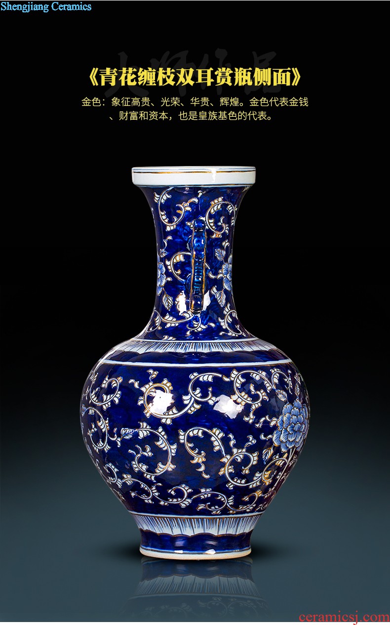 Jingdezhen ceramics vase the colour blue glaze decorations rich ancient frame place large new Chinese style living room office