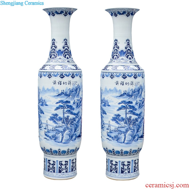 Jingdezhen ceramic floor big vase hand-painted antique imitation Ming blue and white porcelain sitting room porch place large ornament