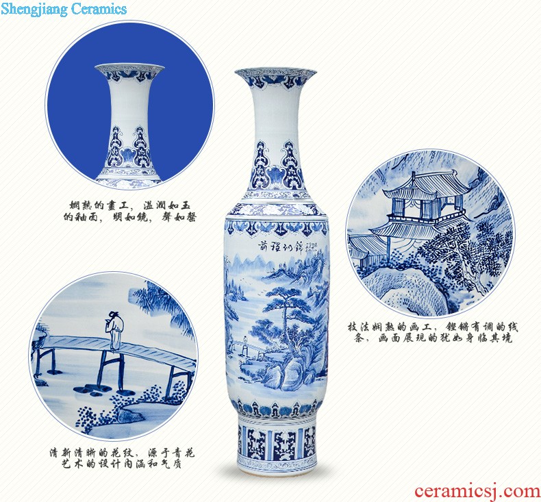 Jingdezhen ceramic floor big vase hand-painted antique imitation Ming blue and white porcelain sitting room porch place large ornament