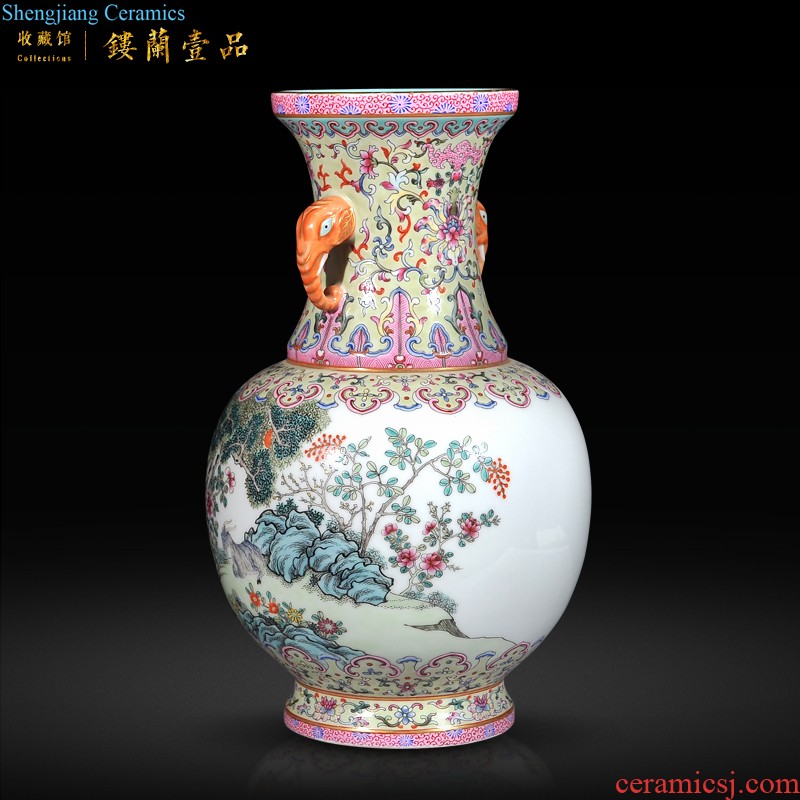 Jingdezhen ceramic imitation qing qianlong emperor kiln enamel colour green, which flower blue lines gall bladder sitting room adornment is placed in the rolling