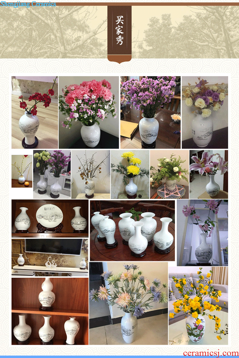 Jingdezhen ceramics three-piece floret bottle of Chinese style household living room TV cabinet decoration crafts are arranging flowers