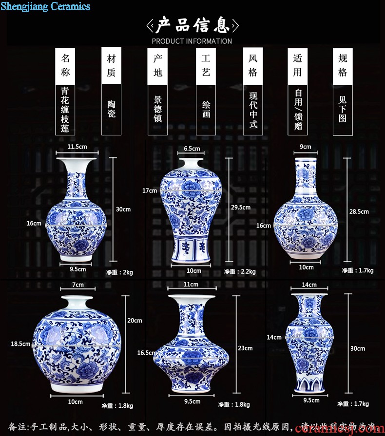 Hand painted lotus painting and calligraphy cylinder kiln jingdezhen ceramics is increasing in vases, flower arranging furnishing articles Chinese style living room floor decoration