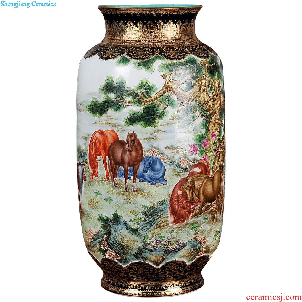 Jingdezhen ceramics furnishing articles imitation qing qianlong heavy pastel medallion the eight immortals ears vase sitting room adornment