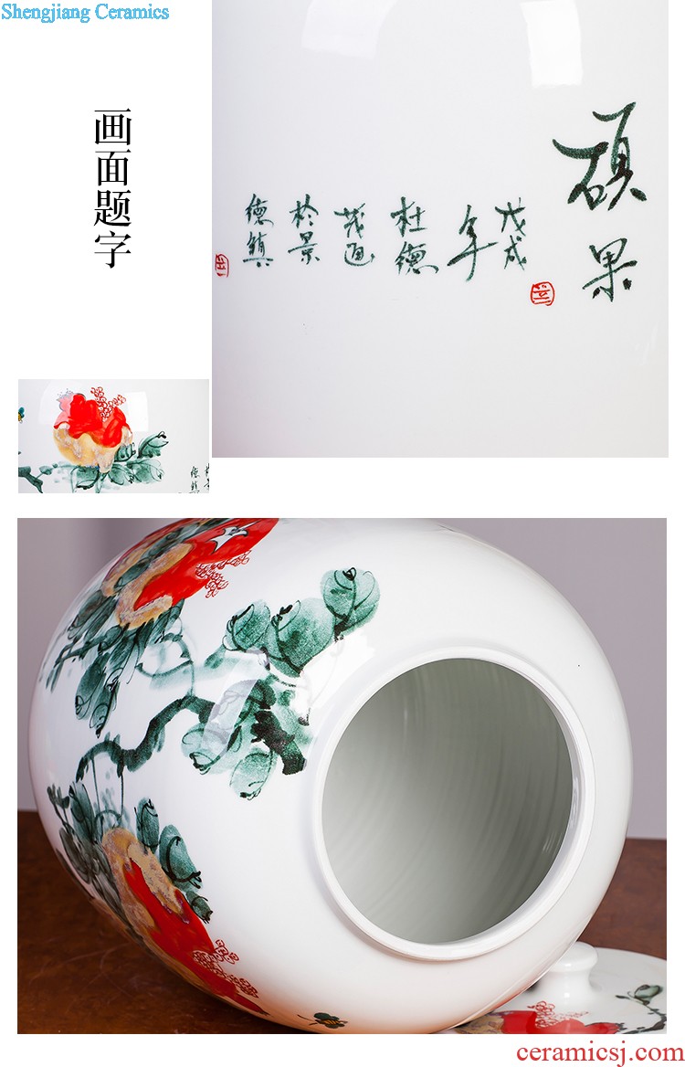 Jingdezhen ceramic famille rose pu 'er tea box seal pot of tea warehouse Chinese style home furnishing articles household storage tank is large