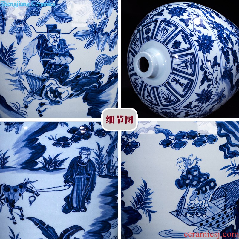 Jingdezhen blue and white porcelain vase antique hand-painted ceramics bound branch lotus new Chinese style household rich ancient frame is placed in the living room