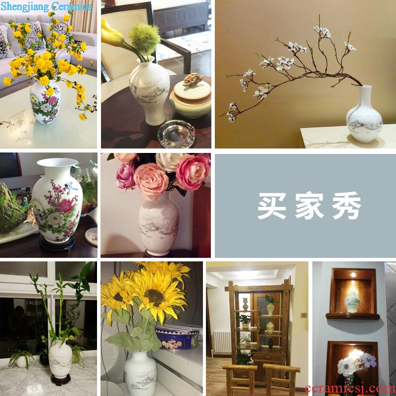 Jingdezhen ceramics three-piece floret bottle of Chinese style household living room TV cabinet decoration crafts are arranging flowers