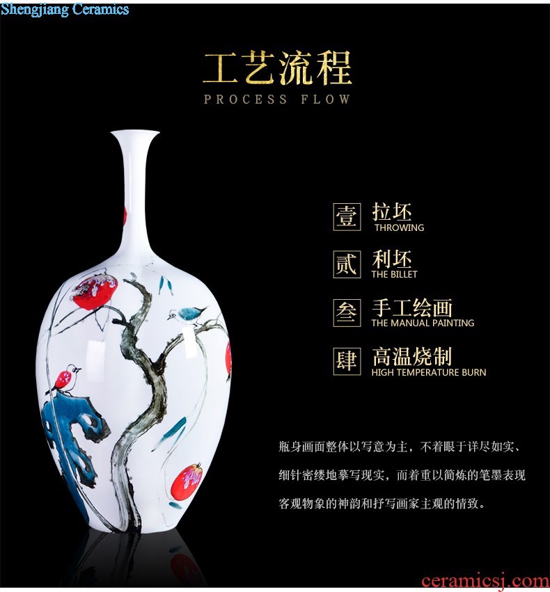 Jingdezhen ceramics hand-painted pastel prosperous thin body new Chinese style household vase sitting room adornment is placed