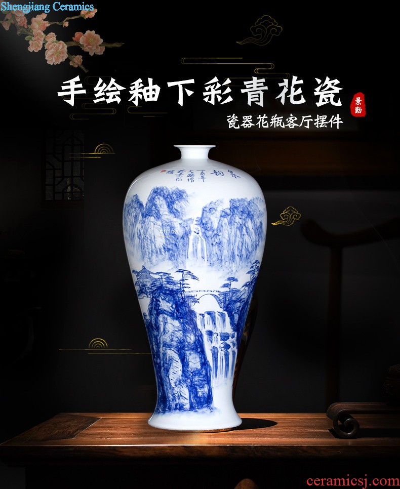 Jingdezhen blue and white porcelain manual hand-painted dried flowers sitting room place vase modern new Chinese style decoration decoration