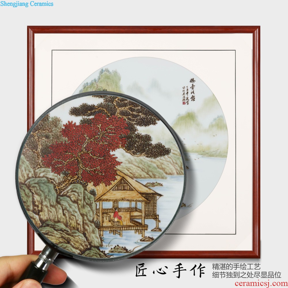 Jingdezhen ceramics porcelain plate painting landscape decoration of Chinese style household sofa setting wall mural that hang a picture