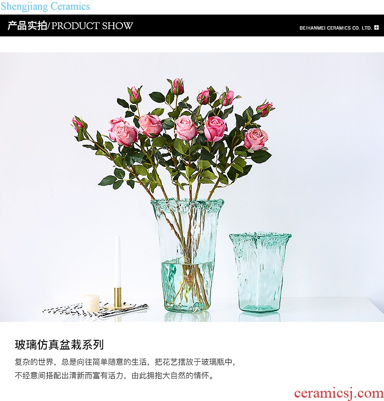 Ins the modern living room porch furnishing articles of jingdezhen ceramic vase creative hand dull gray green flowered