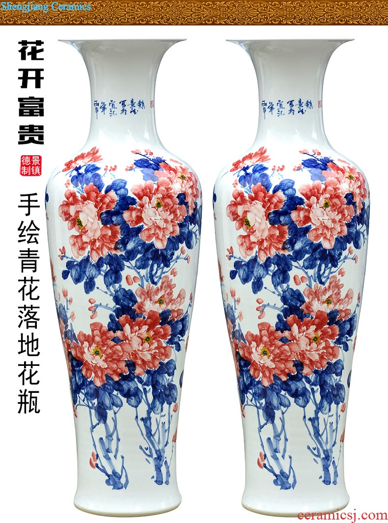 Jingdezhen ceramics by hand draw lotus flower vase furnishing articles sitting room of Chinese style household rich ancient frame flower decorations