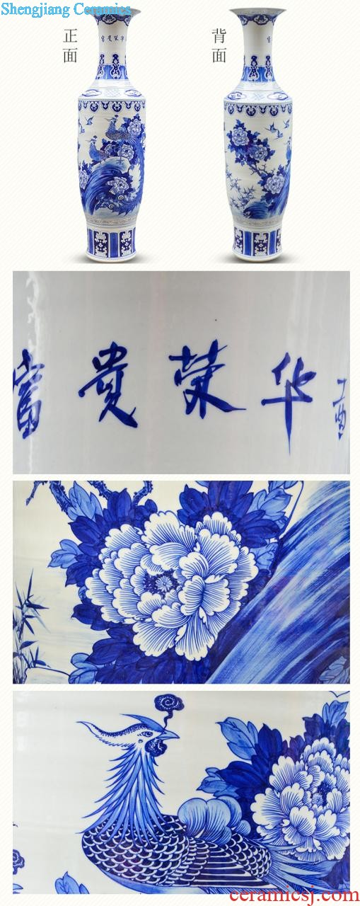 Jingdezhen ceramics hand-painted guest-greeting pine high landing craft large blue and white porcelain vase sitting room hotel decoration furnishing articles