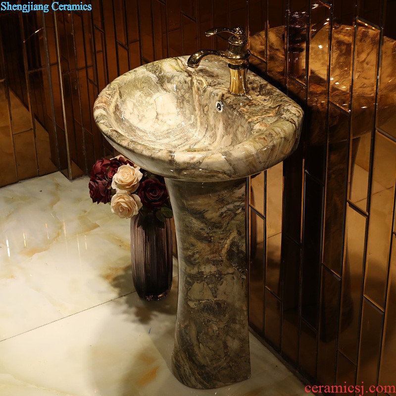 Gold cellnique art pillar basin ceramic lavatory basin contracted STDS hand one-piece modern flowers and birds