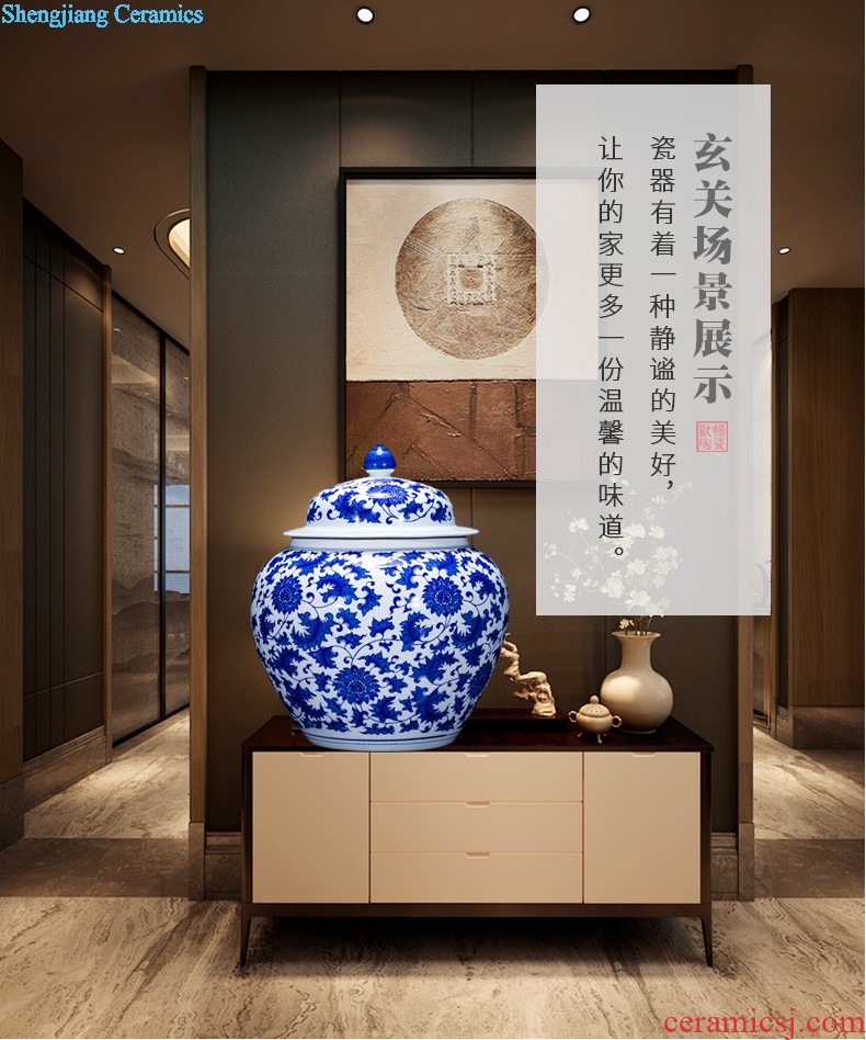 Jingdezhen ceramic hand-painted tank sitting room place the calligraphy and painting cylinder large fish bowl goldfish bowl lotus flower pot FCG