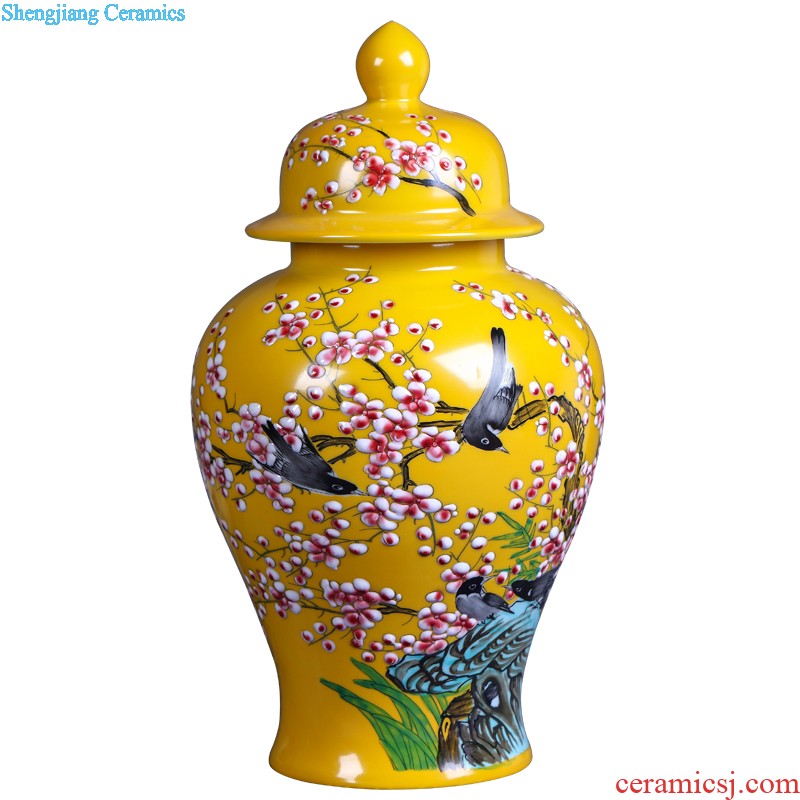 Jingdezhen ceramics vase hand-painted Yellow lotus pond fragrant flower arrangement, the sitting room of Chinese style household decorative furnishing articles