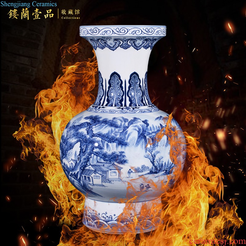 Jingdezhen blue and white dragon ceramics imitation qing qianlong ears big vase Chinese style living room home furnishing articles