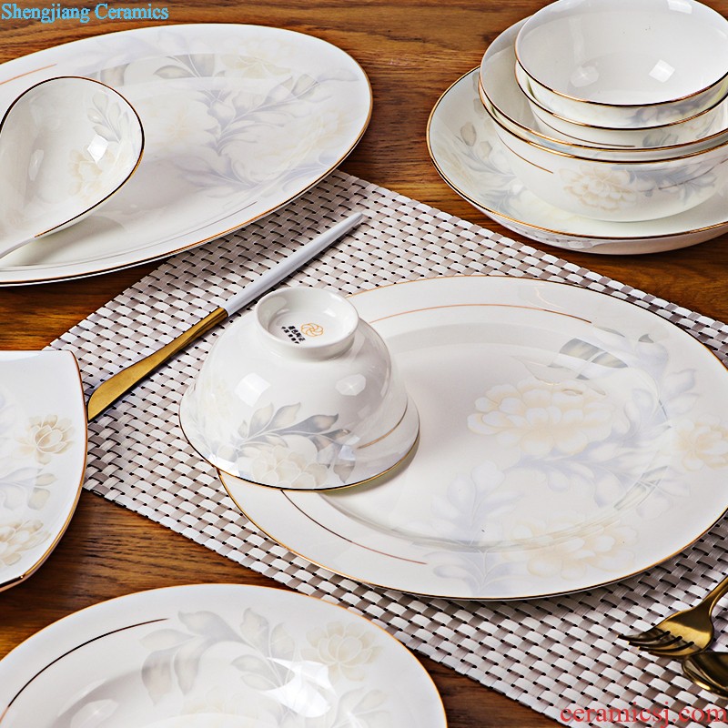 inky Blue and white porcelain tableware suit Chinese dishes Jingdezhen ceramic dishes suit Xin jade 3.0