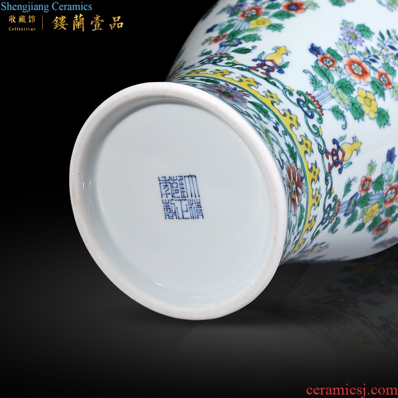 Jingdezhen imperial kiln chinaware imitation qing emperor kangxi colorful lotus heron grain PND tail-on statue of Chinese style living room decorative furnishing articles