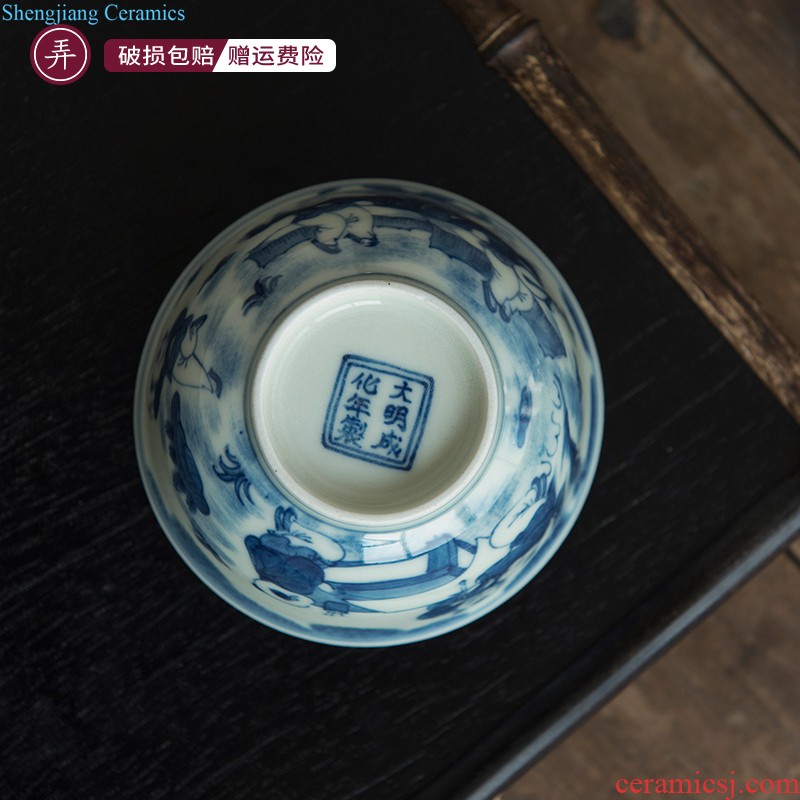 The Mid-Autumn festival gift Jingdezhen undressed ore color glaze Pure manual tureen kung fu tea cups ceramic tea set