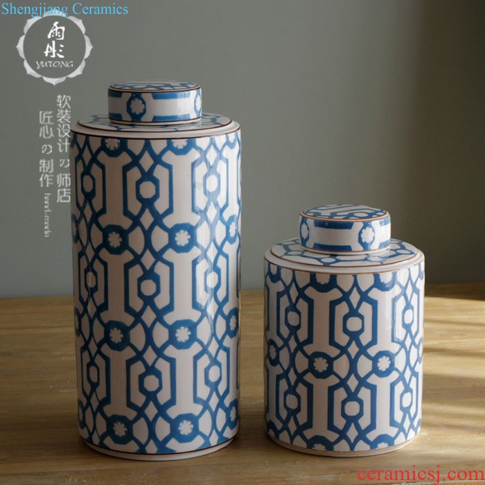 The rain tong home | blue and white porcelain of jingdezhen ceramics The quartet with cover storage tank snack jars furnishing articles porch decoration