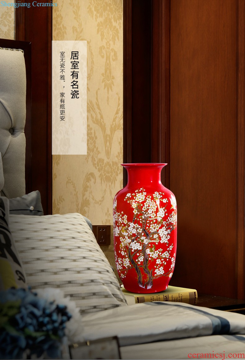 Jingdezhen ceramics China red lucky bamboo vases, flower arrangement home sitting room adornment is placed large wedding